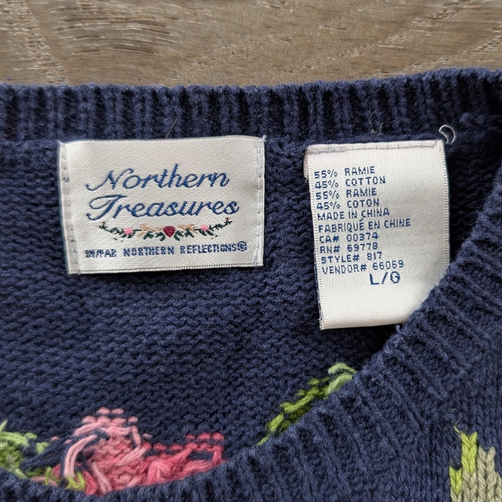 Northern Treasures Vintage Hand Knit Floral Sailboat Bird Chunky Cardigan Large - Picture 4 of 6